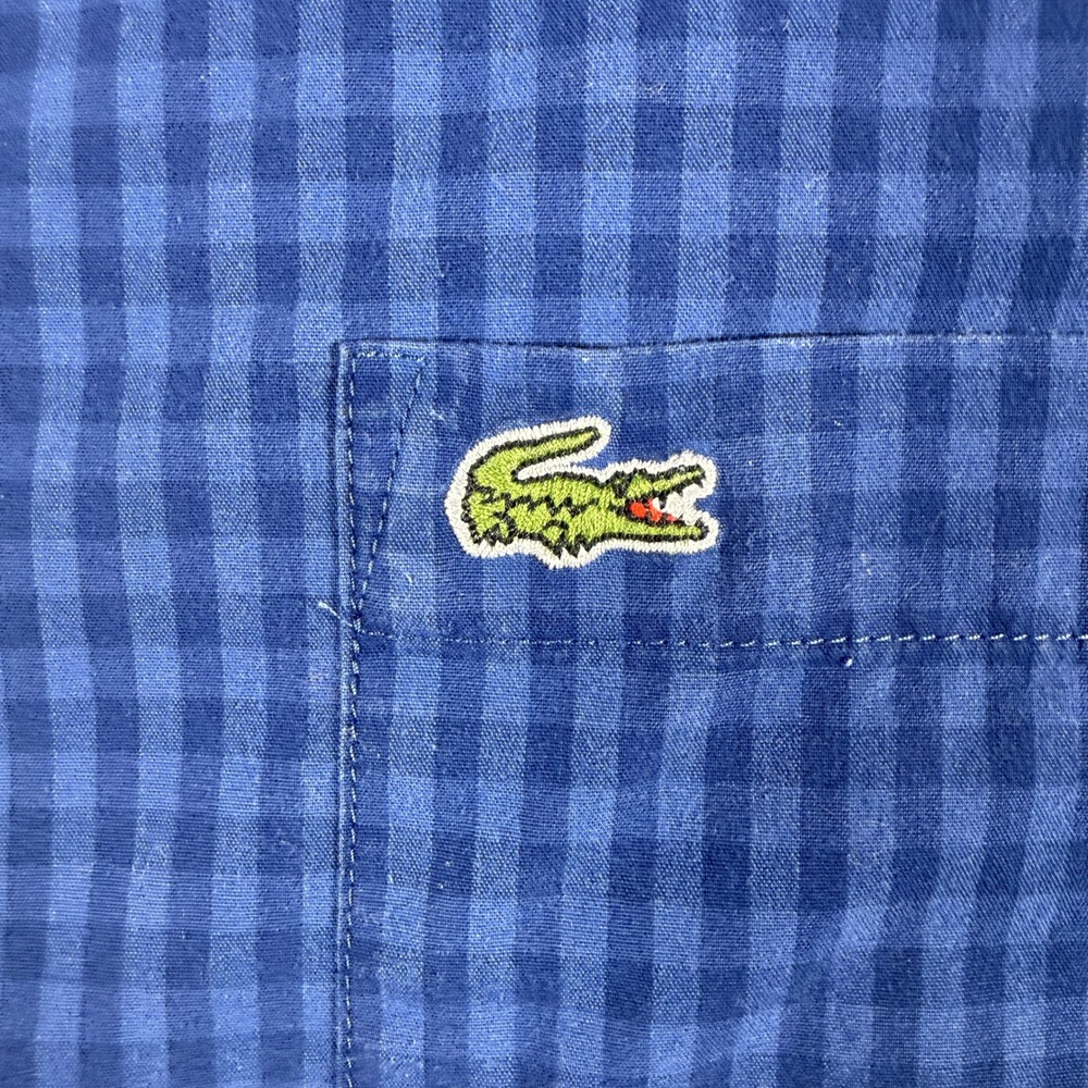 Lacoste Mens Button Down Gingham Poplin Regular Fit Medium Blue Cotton Shirt - Picture 5 of 10